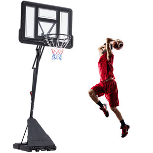 Adjustable Height 44'' W Iron Portable Full-Size Basketball Hoop