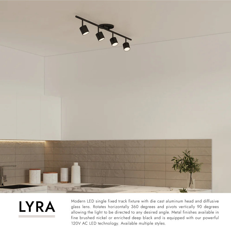 Lyra 30.5'' 4 -Light Fixed Track Track Kit with Dimmable and Adjustable Head, Black
