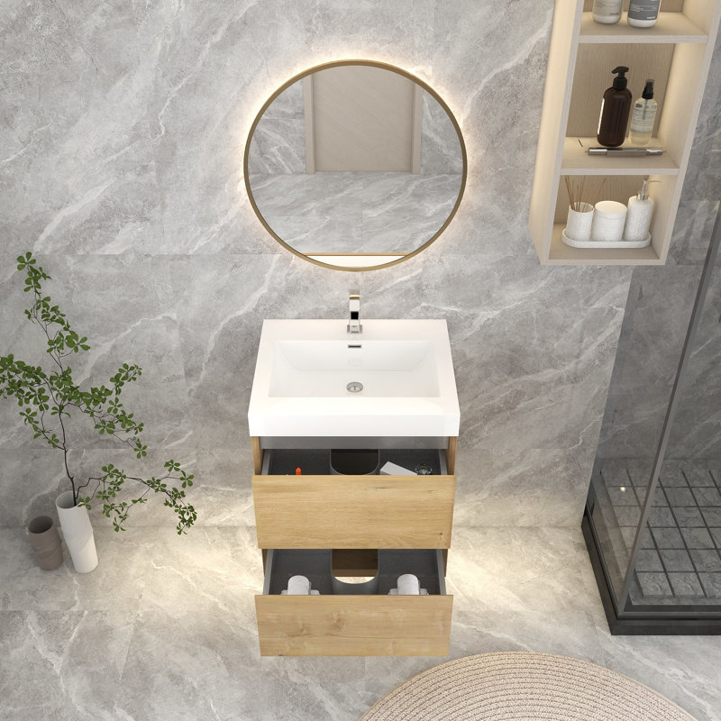 23.4'' Single Bathroom Vanity with Acrylic Top, Oak