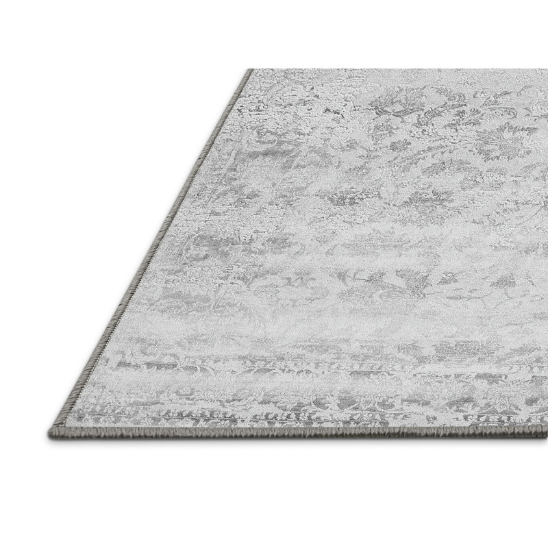 Tapis oriental gris en chenille tissé à la machine Saxicola, Rectangle 7 pi x 9 pi