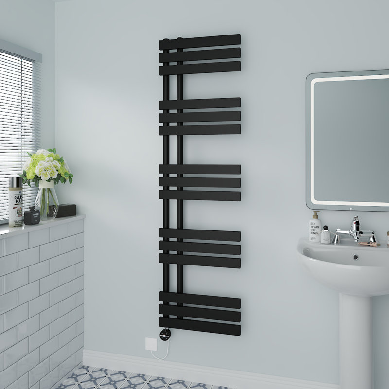 Rizza Designer Towel Rail Heated Towel Rails, Black, 160"cm H x 45cm W x 7.35cm D