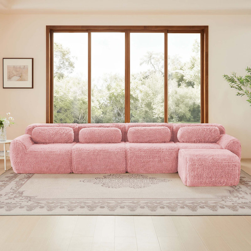 Tissu moelleux doux et moelleux en forme de L, canapés modulaires pour canapé modulaire, conception antidérapante en éponge haute densité 32D, connexion à boucle libre, aucun assemblage requis
