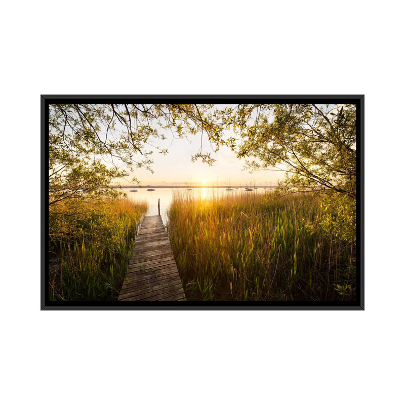 « golden view », reproduction de photo sur toile, H 18 po x l 26 po x P 1,5 po, Toile avec cadre noir, Pas de tapis