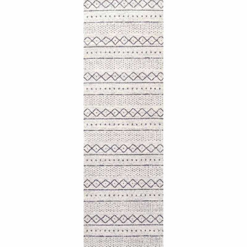 Tapis blanc cassé à motif géométrique Januario, Tapis de couloir 2 pi 8 po x 8 pi
