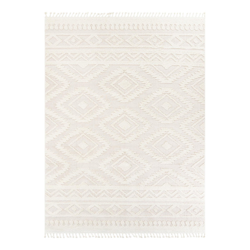 Tapis ivoire en polyester tissé à la machine Jennylynn, Rectangle 10 pi x 13 pi 1 po