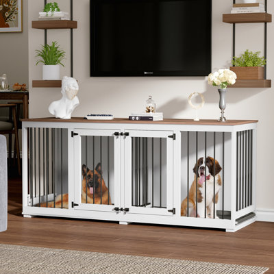 Large Dog Crate Furniture with Tray and Divider