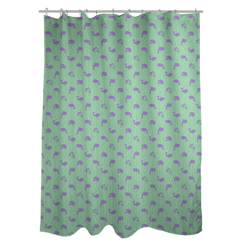Rideau de douche simple katelyn elizabeth baleines, Vert / Mauve
