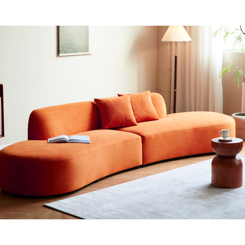 Canapé incurvé de 132 pouces avec coussins décoratifs, canapé de luxe en velours 6 places avec demi-lune et mousse haute densité, idéal pour les salons modernes, les bureaux et les appartements
