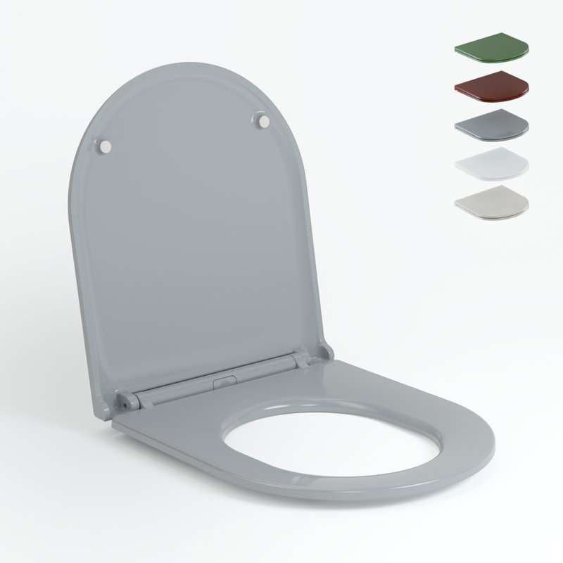  D Shape Toilet Seat Cream Soft Close Anti-Bacterial Heavy-Duty Duroplast, Grey