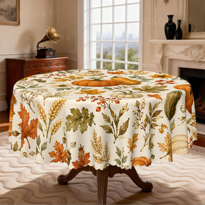 Fall Buffalo Plaid Pumpkin Sunflower Tablecloth, Vintage Autumn Harvest Thankful Table Cover, Farmhouse Rustic Blue White Pumpkin Floral Fabric