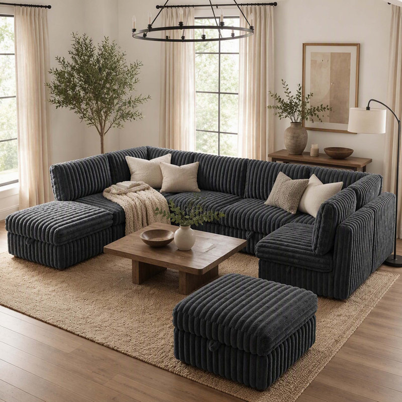 Siège sans accoudoirs pour canapé modulaire modulaire, siège de canapé convertible avec rangement, ensemble de canapé modulaire canapé-lit, combinaisons modulaires flexibles en tissu pour le salon (8 pièces)