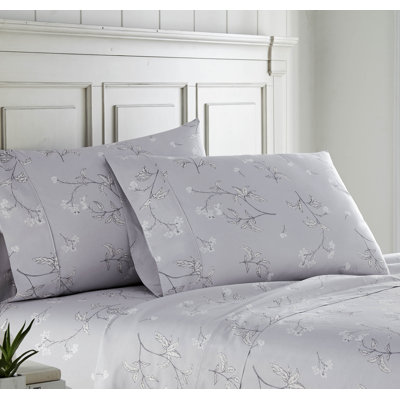 Ensemble de 2 taies d'oreiller Southshore Fine Linens Myosotis Scorpioides, coloris gris Myosotis, 100 % coton satiné à fibres longues, 300 fils/cm², imprimé floral Myosotis, format King/California King