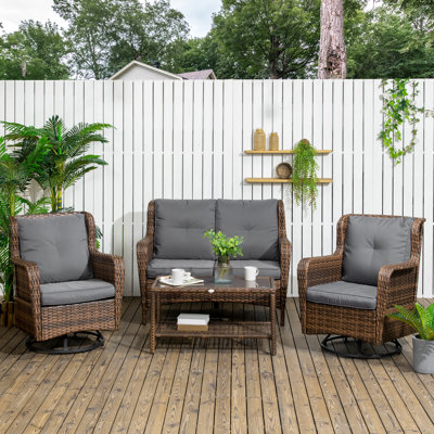 4 Piece Rattan Sectional Seating Group with Cushions -  Outsunny, 860-257V00MB