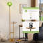 Lampe sur pied moderne avec tablette en bois intégrée, abat-jour en verre décoratif, finition laiton, 1 ampoule DEL incluse-560053492