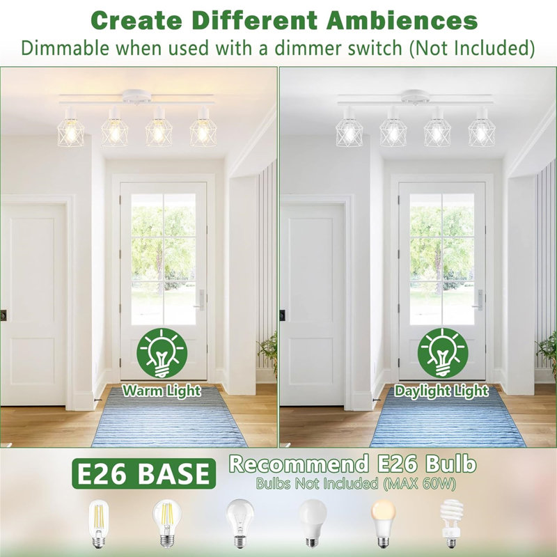 Semi Flush Mount Ceiling Light, 4 Lights, White
