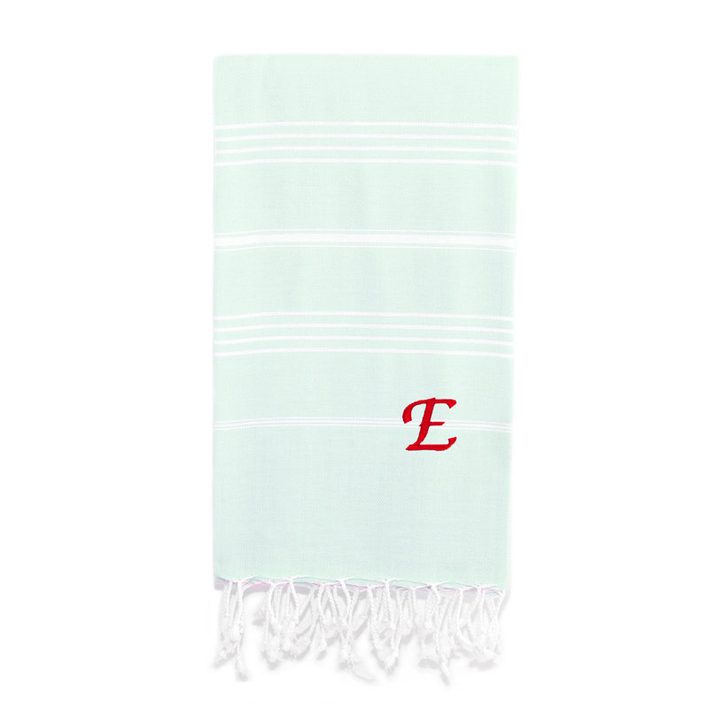 Serviette de plage 100% coton Pestemal Lucky, E, Vert clair / blanc