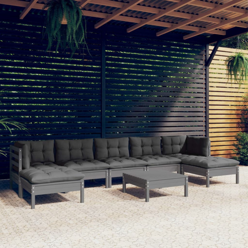 Ensemble de salon de jardin en bois de pin massif gris Vidaxl, tissu (100% polyester), Gris, Gris