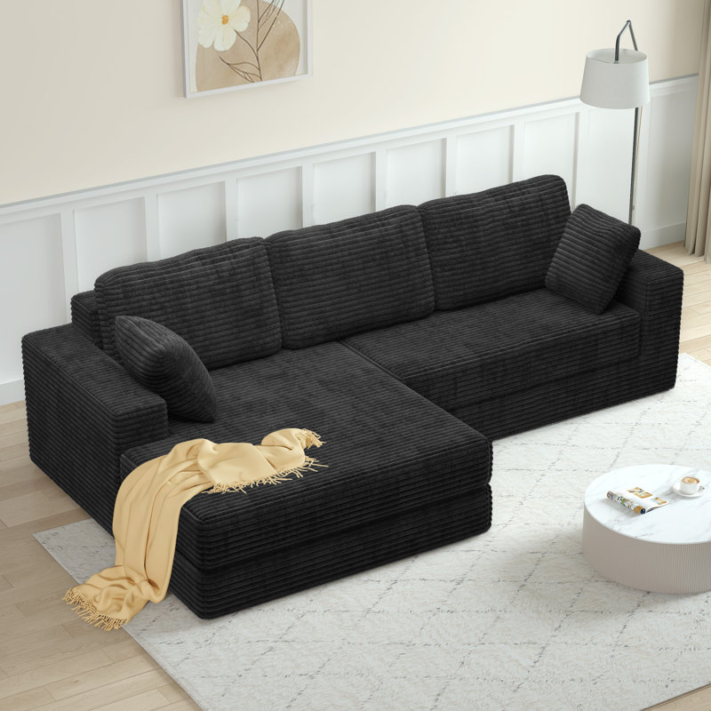 Canapé modulaire en L 28,25 po Boneless, Tissu noir, Orienté à gauche (vu de face)