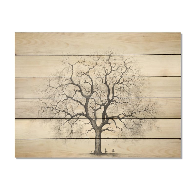 Minimalisme blanc et gris, érable I - arbre érable, art sur bois de pin naturel, H 10 po x l 20 po
