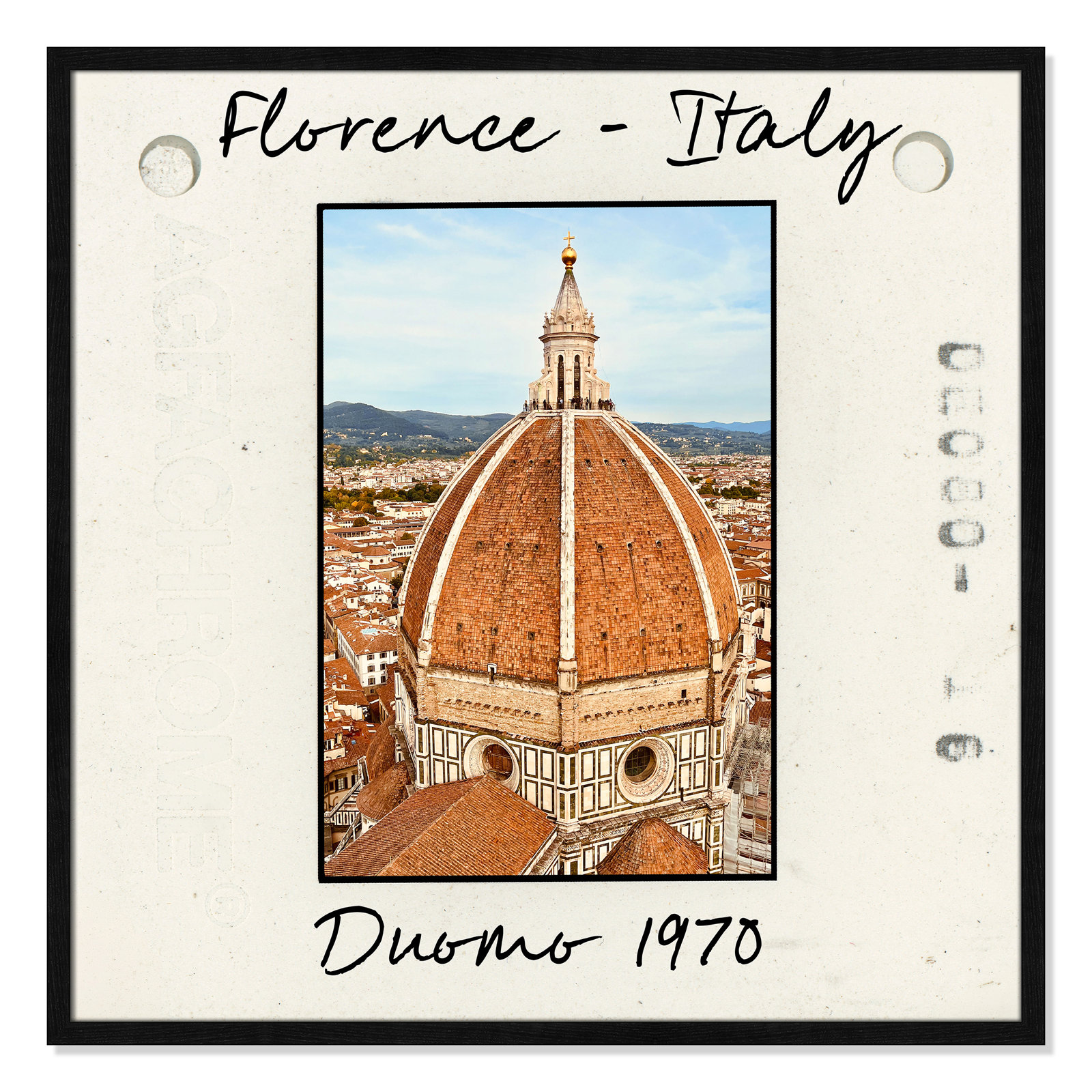 Travel Slide Collection "Florence, Italy - Duomo" Print, Black Single Picture Framed Paper, 32" H x 32" W x 0.75" D