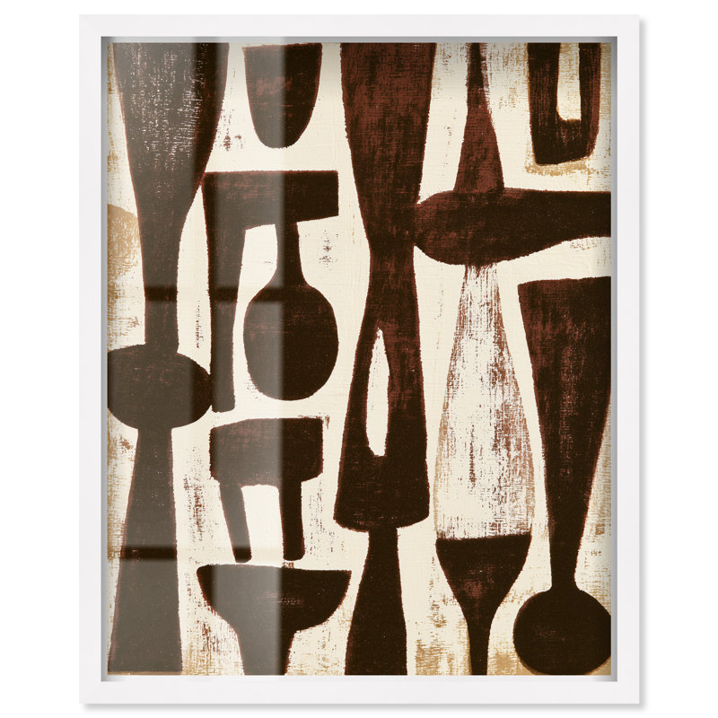 Art moderne de bureau allongé avec figurines allongées II, H 46 po x l 37 po, White Frame