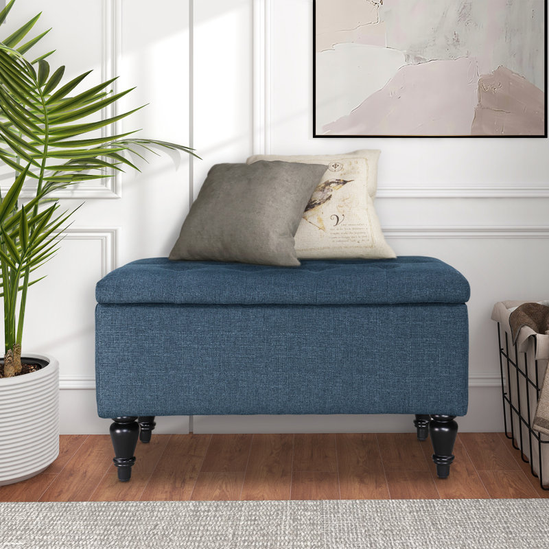 Banc de rangement rembourré Brenicia, Bleu marine