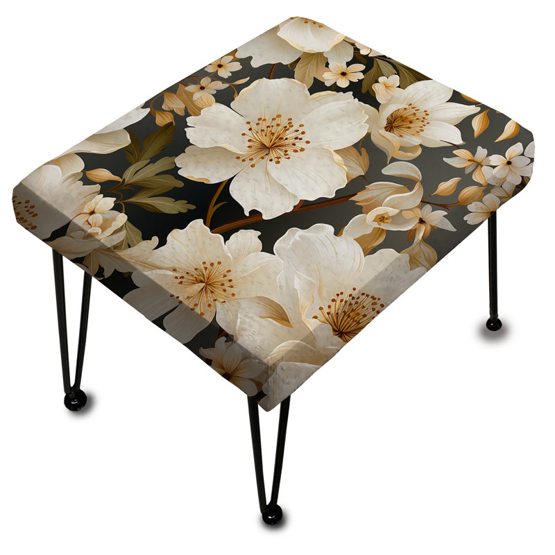 White Playful Flower Enchantment - Floral Rectangle Ottoman