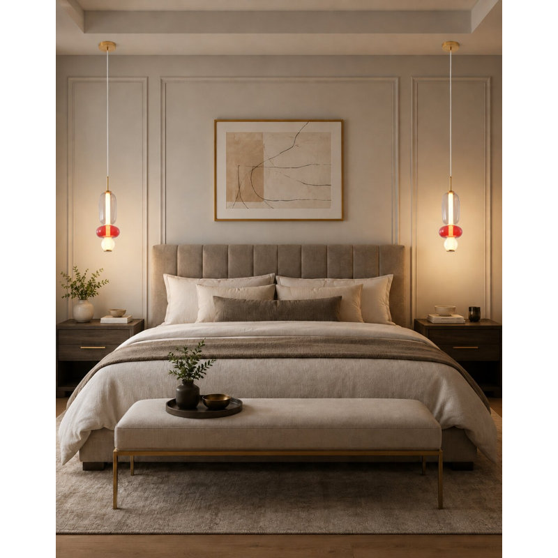 Luminaire suspendu 1 lumière DEL dorée avec abat-jour en verre multicolore