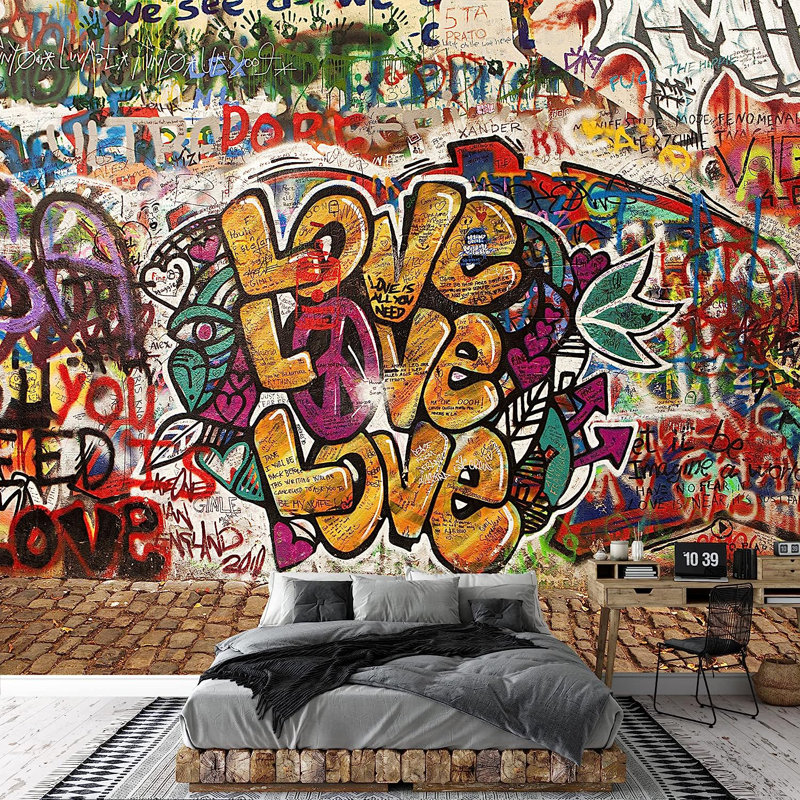 Papier peint abstrait Vibrant Graffi Street Paint, L 100 po x l 144 po
