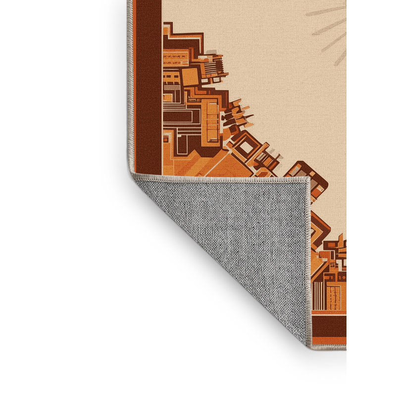 Machine Washable Pelico Mexico City Zocalo Global Inspired Block Print Rug in Beige – Beige Binding, 7x9