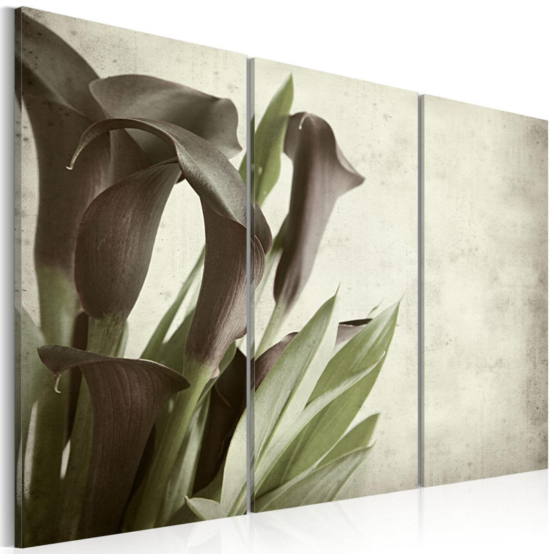 Floral Botanical Style - 3 pièces sur toile tendue, H 16 po x l 24 po x P 0,7 po
