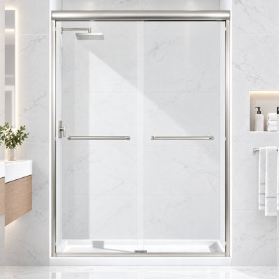 Porte de douche coulissante double encadrée avec verre à douche et deux porte-serviettes de 44 à 48 po x H 72 po