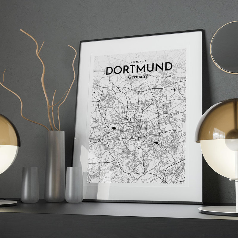 Dortmund City Map In Ink - No Frame Print, 27.6cm H x 19.7cm W x 0.05cm D