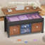 Table basse à plateau relevable avec rangement caché, table de salle à manger de ferme avec vérin à gaz et tablette ouverte pour le salon, brun noir-130000349