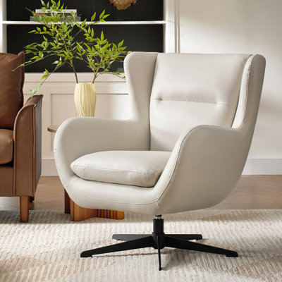 Arcana 29.5"W Modern Faux Leather Swivel Arm Chair with Wing Back