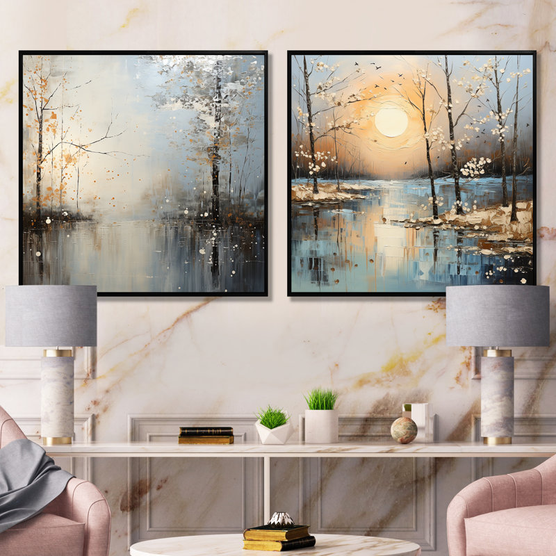 Ensemble de salon gris et gris Forest Spring Tranquility I - Forest Wall Art, Cadre flottant noir, H 16 po x l 33 po x P 1 po
