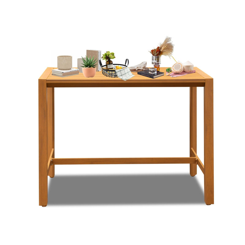 Tables de patio robustes, table de bar moderne en métal à grain de bois de 51 pouces pour la maison