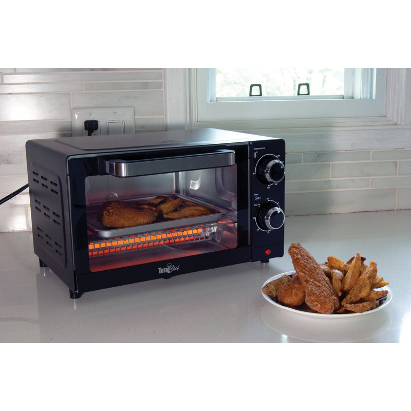 Compact Black Stainless Steel 4-Slice Convection Toaster Oven