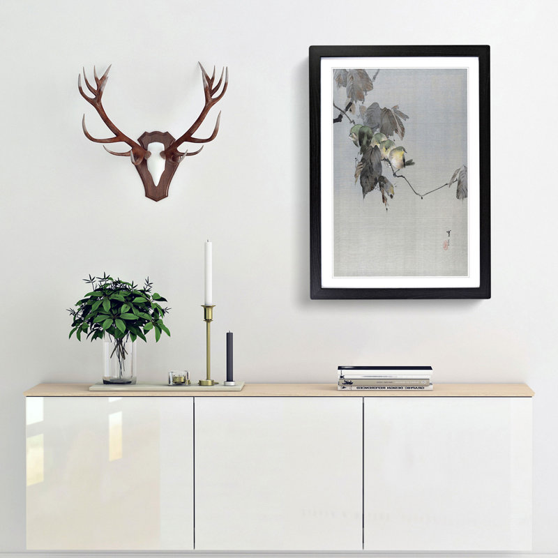 Birds on a Branch by Watanabe Seitei - Picture Frame Painting Print, 48cm H x 36cm W x 2cm D, Black Framed