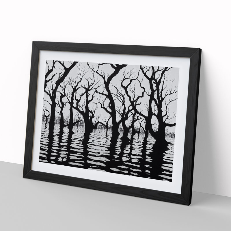 XH1022-7489X River Trees - Single Picture Frame Painting, 46cm H x 64cm W x 2cm D, Black 