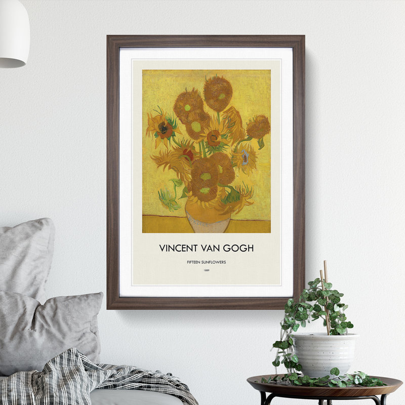 Fifteen Sunflowers by Vincent Van Gogh - Single Picture Frame Print, Walnut Framed, 48cm H x 36cm W x 2cm D