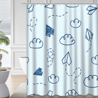 Rideau de douche bleu avec 12 crochets