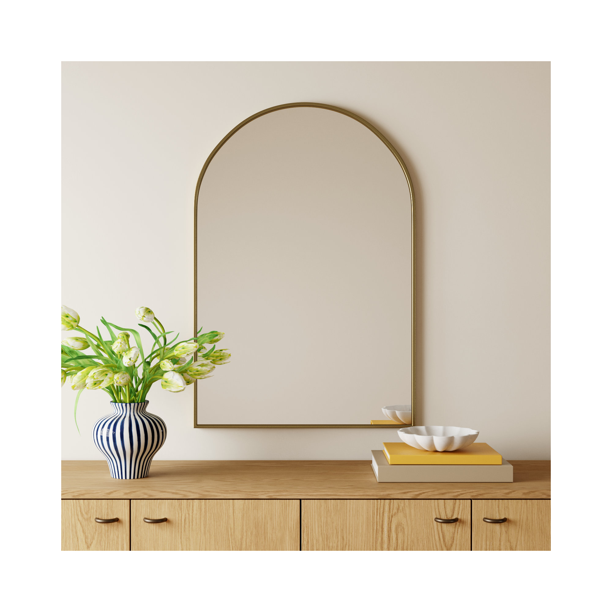 Sabine Metal Arch Wall Mirror, Brass, 40" x 27"