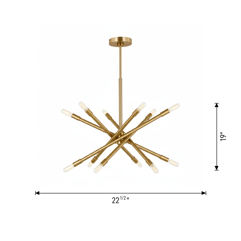 12 - Light Dimmable Sputnik Modern Linear Chandelier, Polished Nickel, 20" H x 27.5" W x 27.5" D