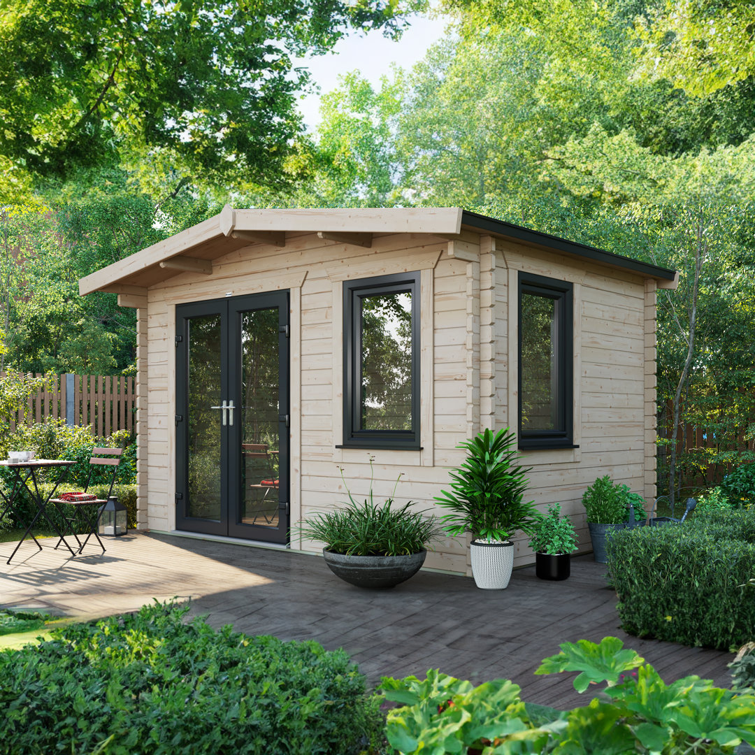 Powersheds Apex 8 x 12ft Chalet Log Cabin, Doors to the Left - 44mm