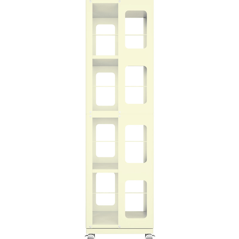 4 All Rotating Bookshelf With 360 Wheels, New Style Yellow, Spacious, Arc-Shaped Corners, Saves Office Space White Book Rack, Adjustable Shelf, Smooth Rotation, Protects Fingers
