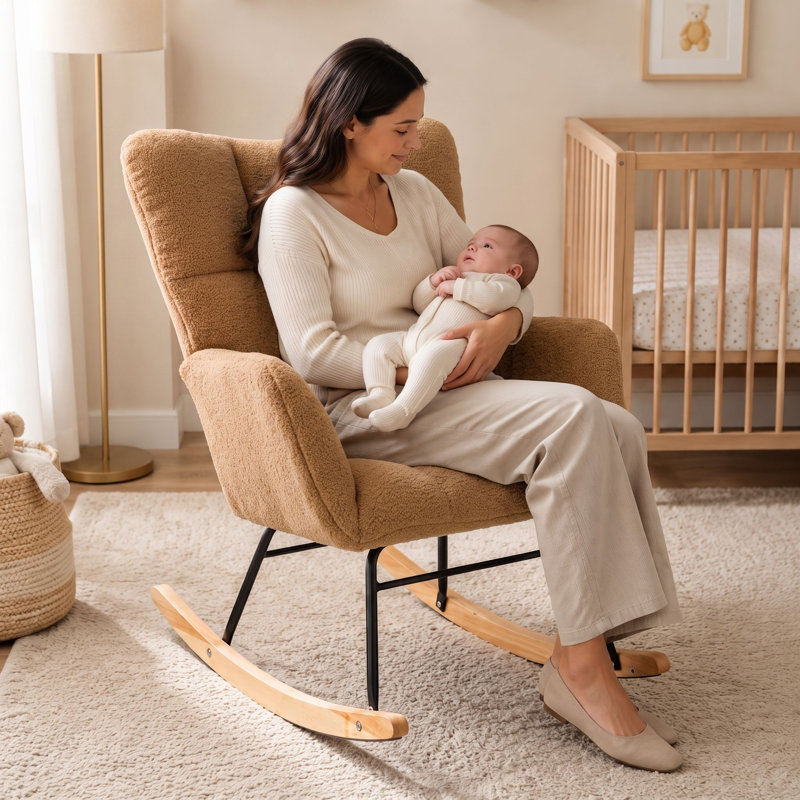 Chaise berçante moderne avec dossier haut Sherpa, Camel