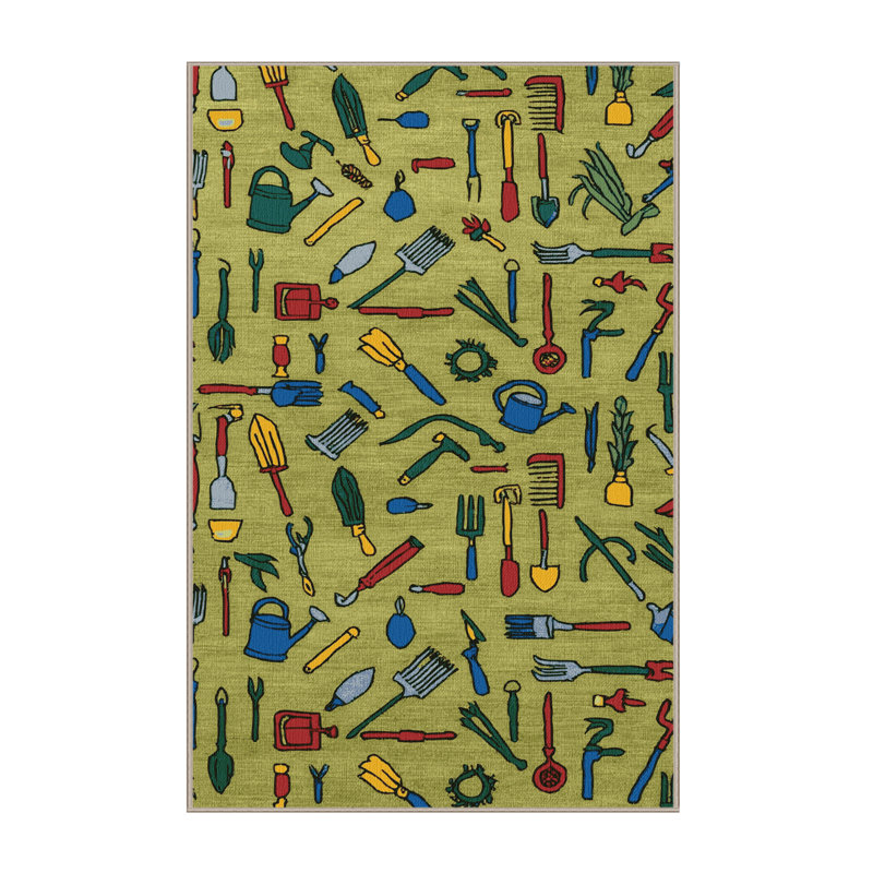 Washable Garden Tools Farm Area Rug, Runner 2' x 4'