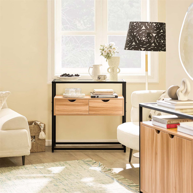 Annam 81cm Glass Top Console Table, Black/Brown