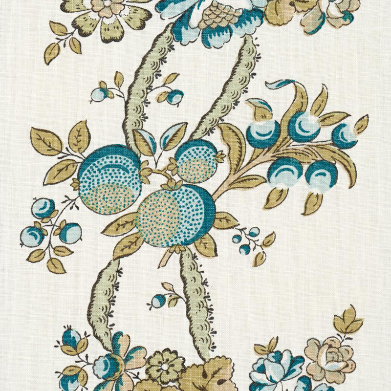 Sylvain Floral Stripe Fabric, Teal